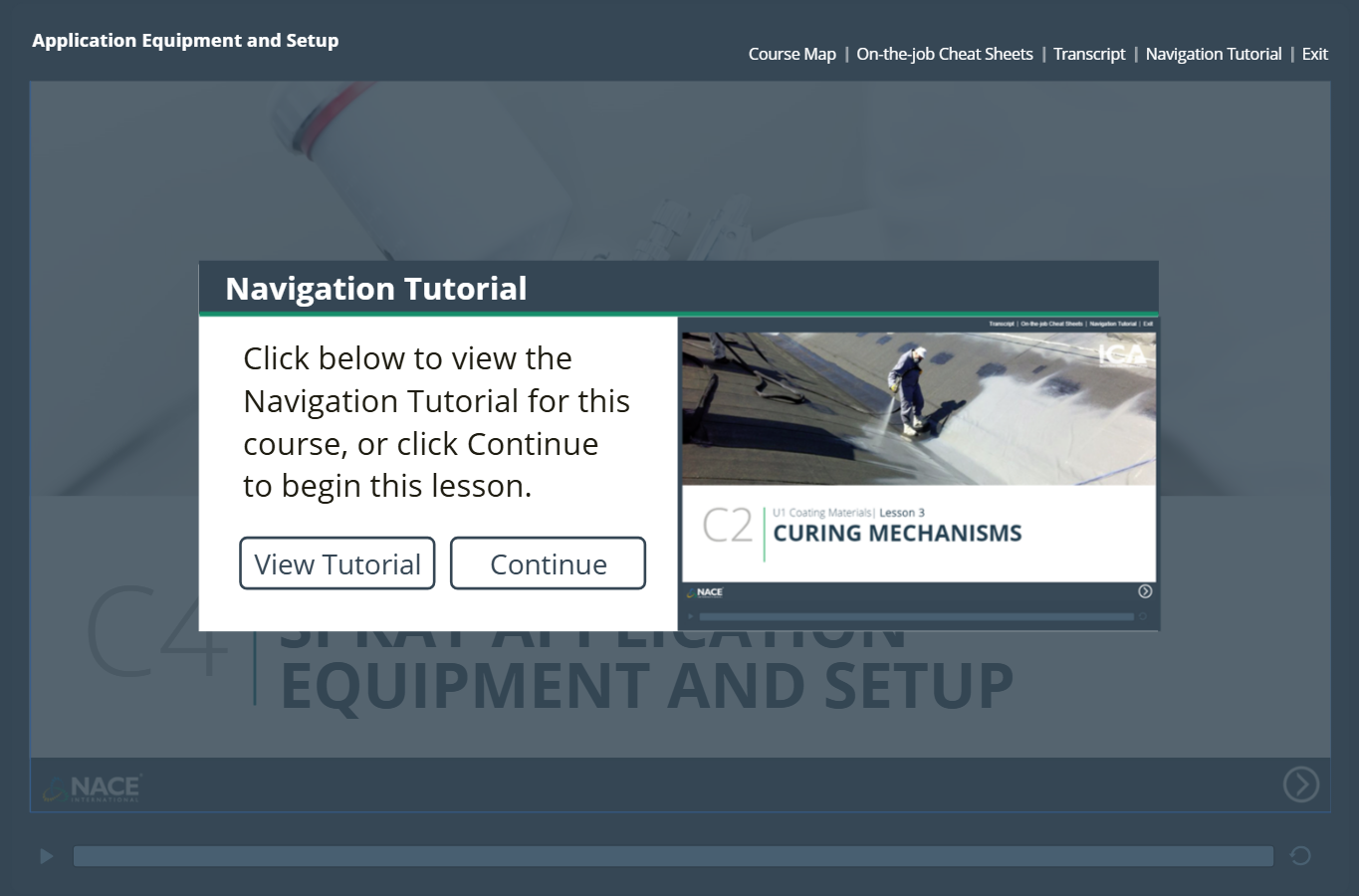 NACE spray application equipment course screen